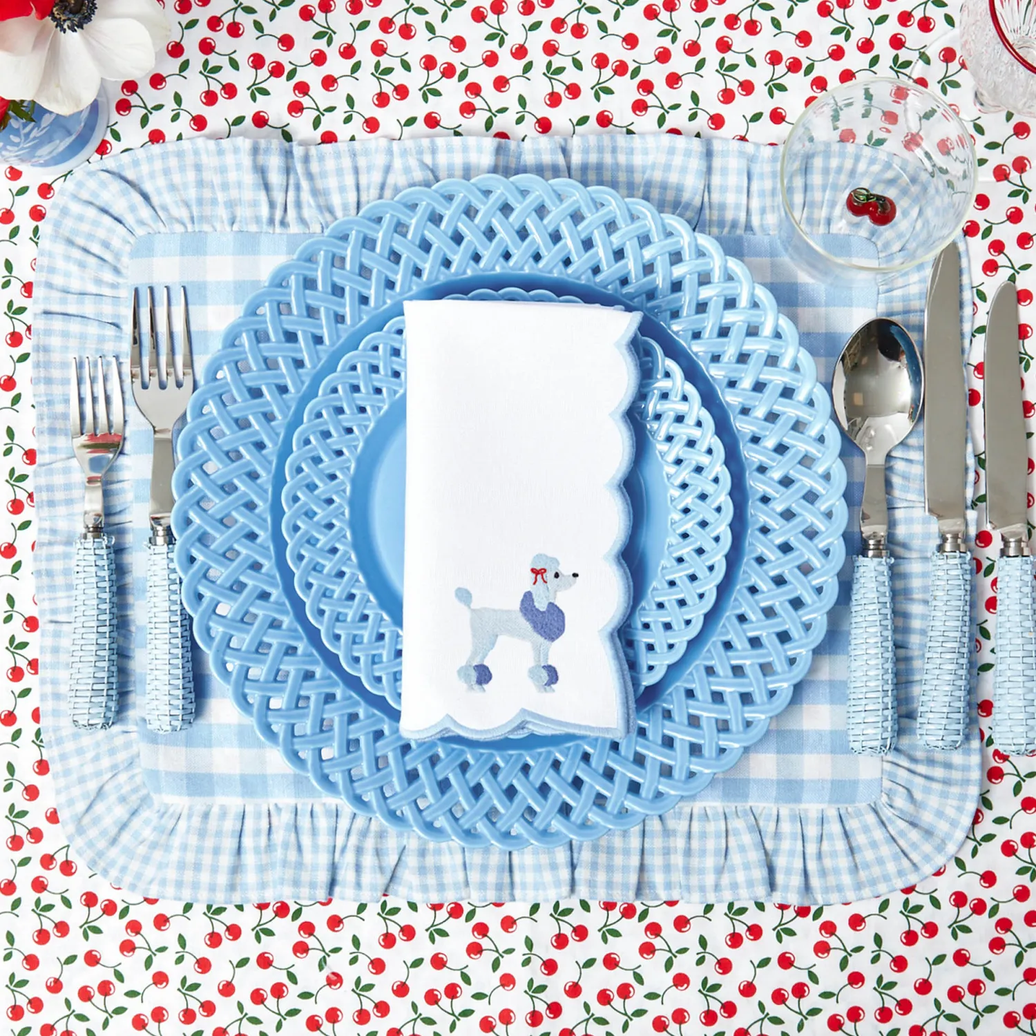 Mrs. Alice Fifi Blue Poodle Linen Napkins (Set of 4)< Napkins
