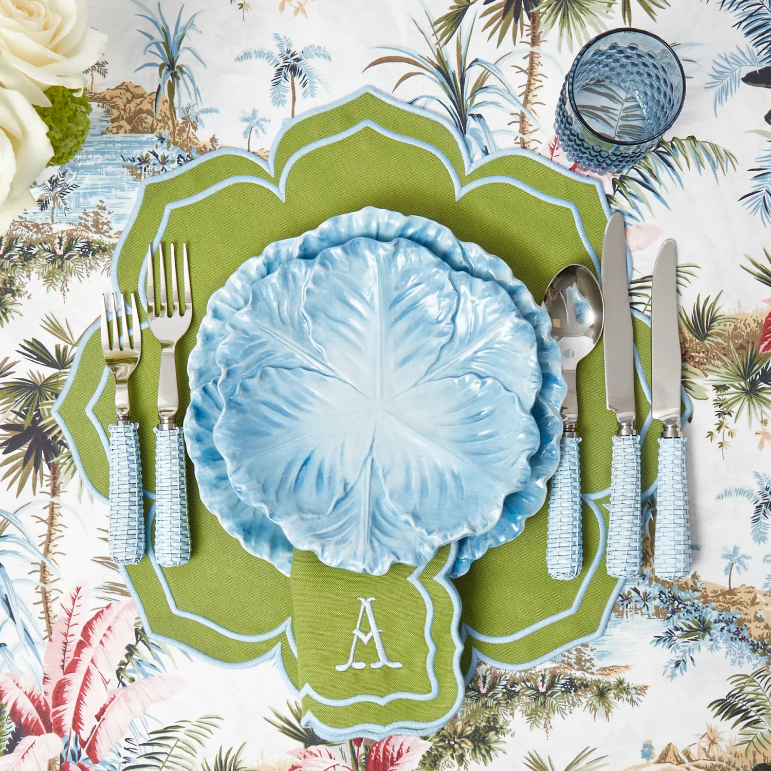 Mrs. Alice Fleur Green Placemats (Set of 4)< Summer Table Linen | Placemats