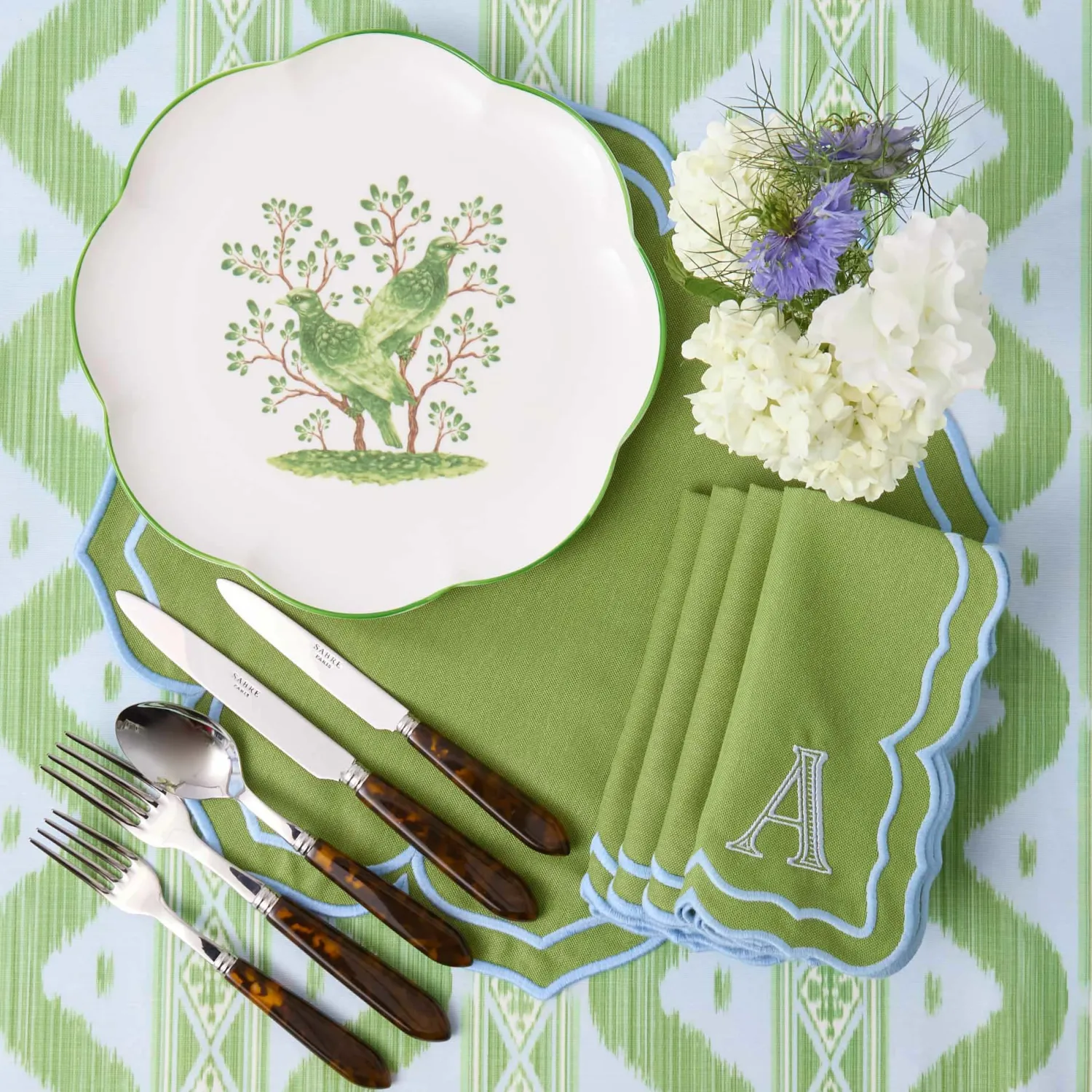 Mrs. Alice Fleur Green Placemats (Set of 4)< Summer Table Linen | Placemats