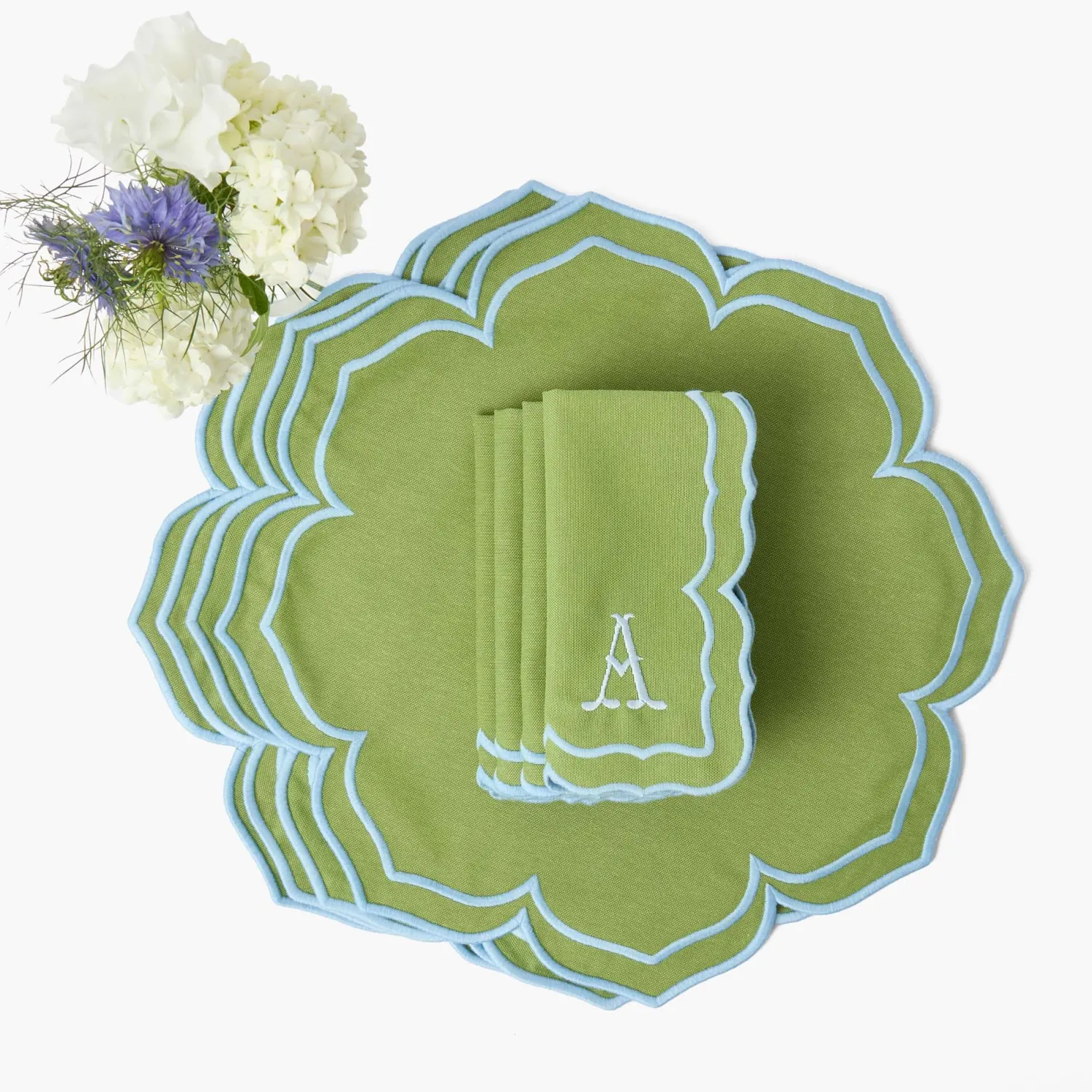 Mrs. Alice Fleur Green Placemats (Set of 4)< Summer Table Linen | Placemats