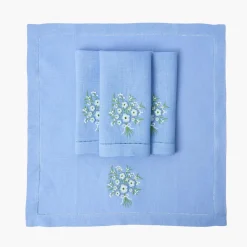 Mrs. Alice Floral Periwinkle Linen Napkins (Set of 4)< Summer Table Linen | Napkins