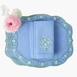 Mrs. Alice Floral Periwinkle Linen Placemats (Set of 4)< Summer Table Linen | Placemats
