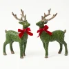 Mrs. Alice Forest Green Rattan Reindeer with Red Velvet Bows (Pair) - 30cm< Christmas Decorations