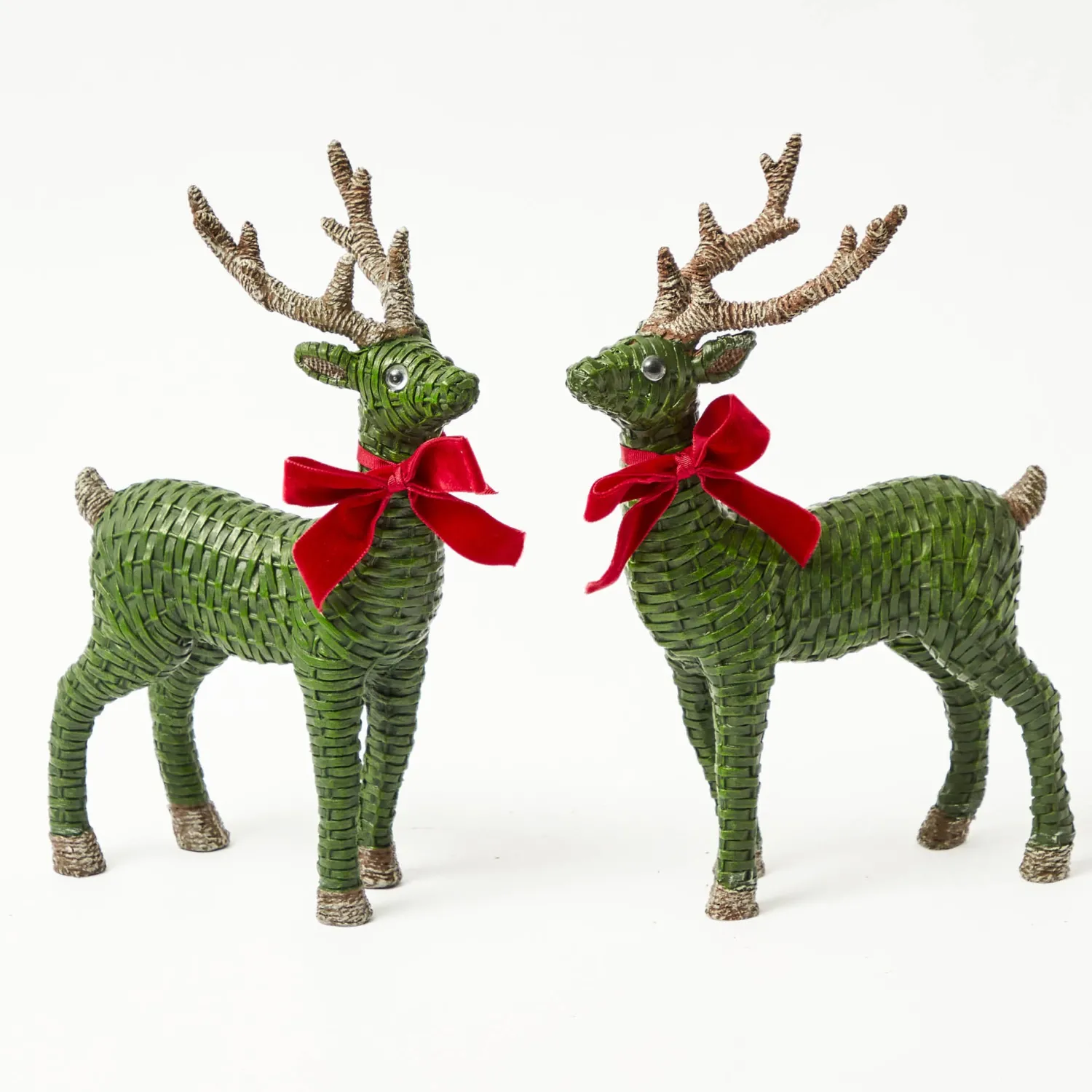 Mrs. Alice Forest Green Rattan Reindeer with Red Velvet Bows (Pair) - 30cm< Christmas Decorations
