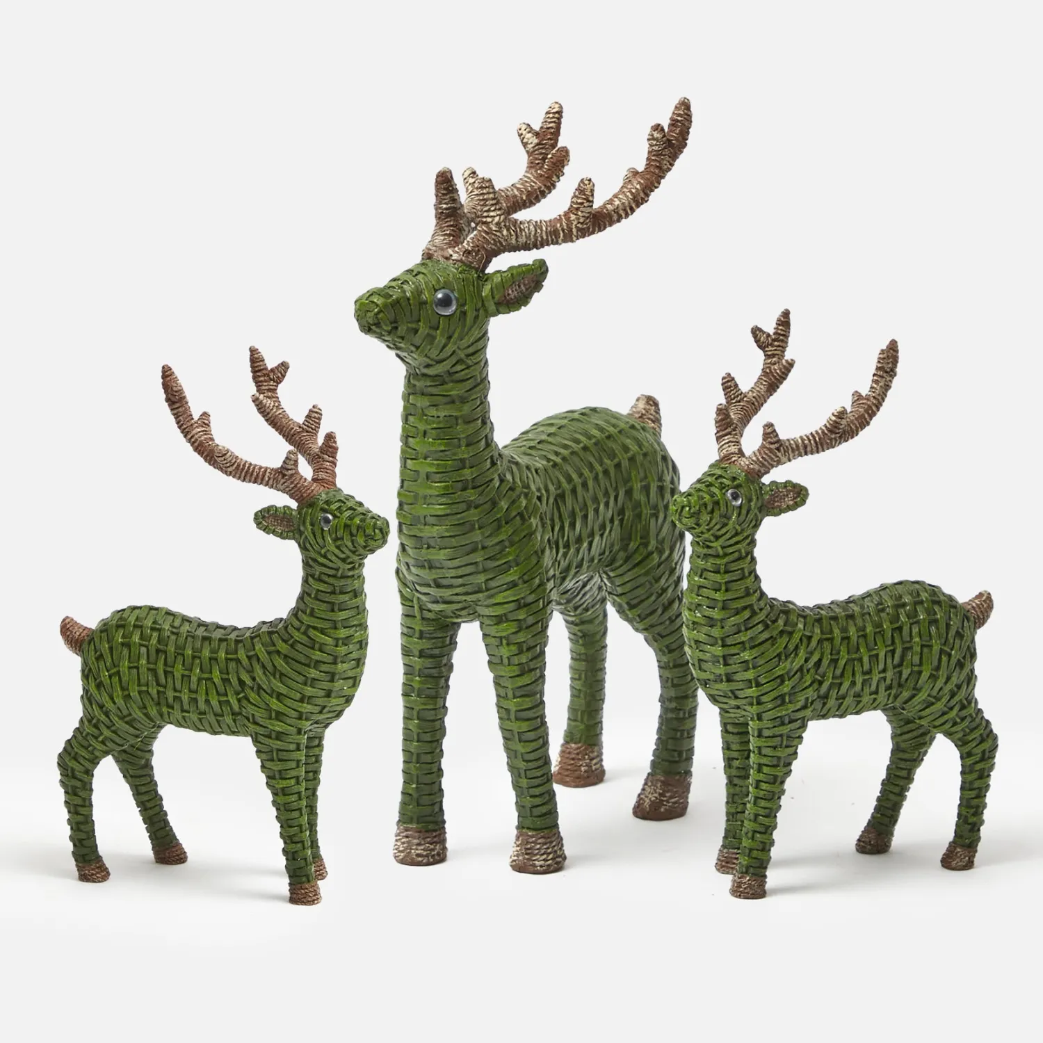 Mrs. Alice Forest Green Rattan Reindeer Family< Christmas Decorations