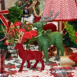 Mrs. Alice Forest Green Rattan Reindeer with Green Velvet Bows (Pair) - 30cm< Christmas Decorations