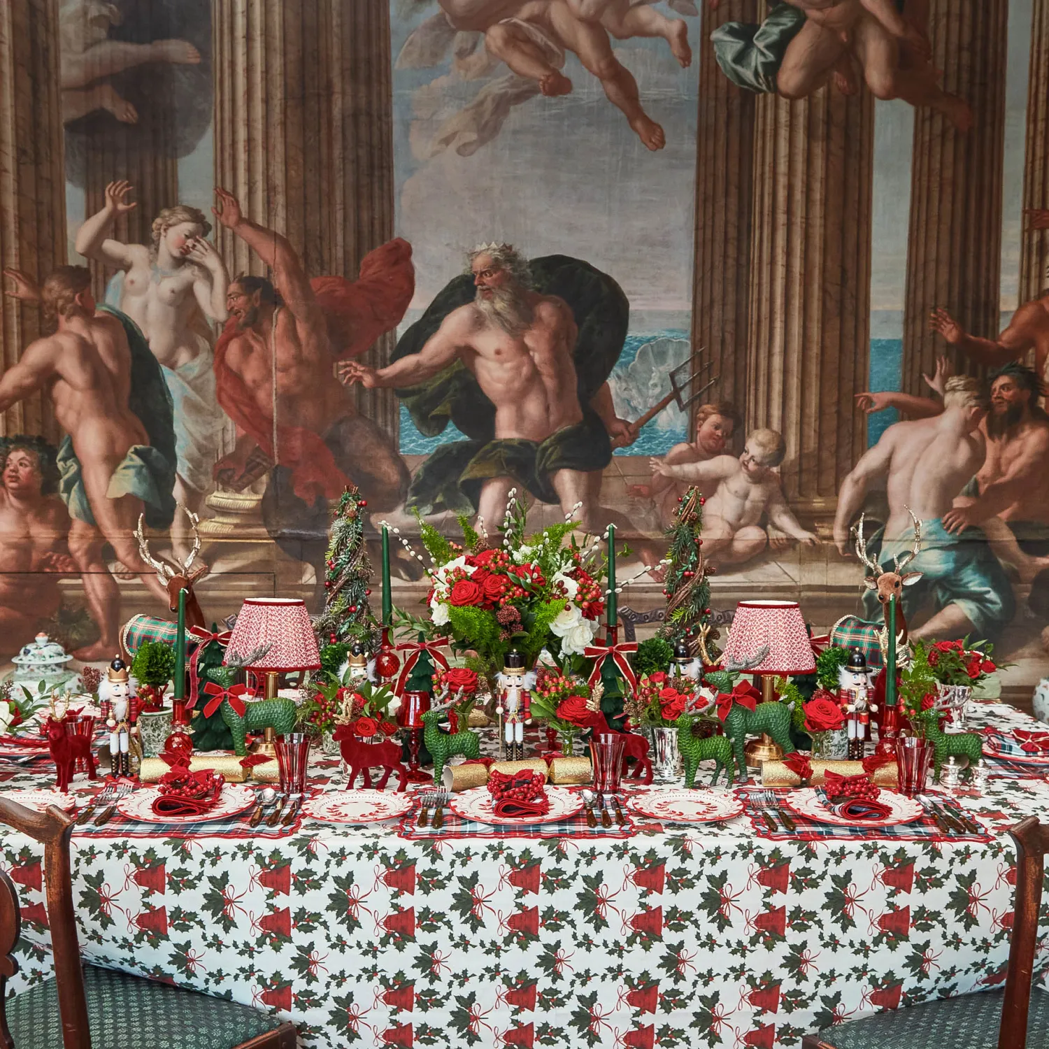 Mrs. Alice Forest Green Rattan Reindeer with Red Velvet Bows (Pair) - 30cm< Christmas Decorations