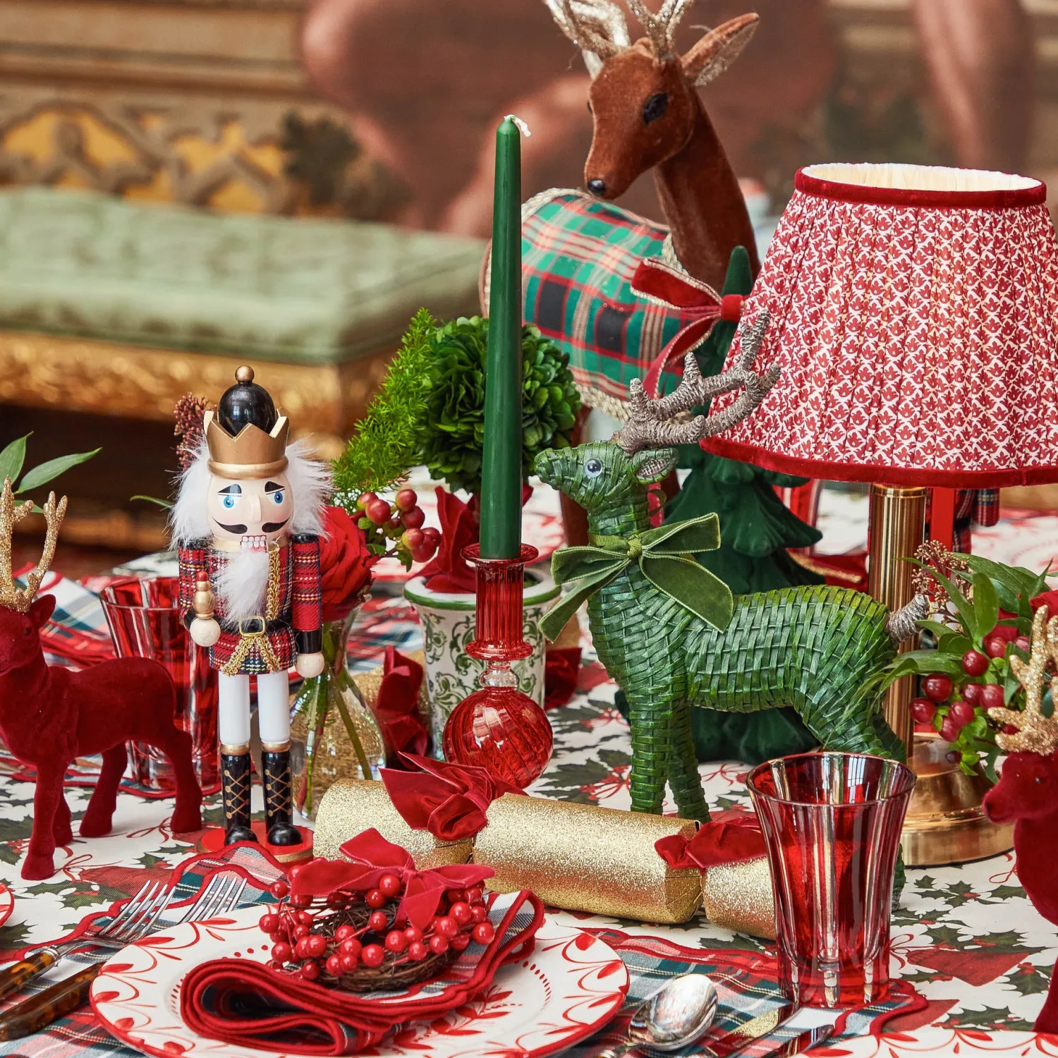 Mrs. Alice Forest Green Rattan Reindeer Family< Christmas Decorations