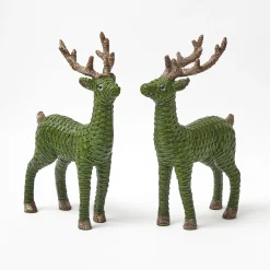 Mrs. Alice Forest Green Rattan Reindeer with Red Velvet Bows (Pair) - 30cm< Christmas Decorations