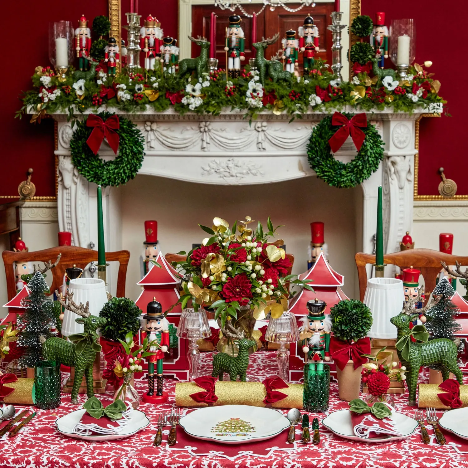 Mrs. Alice Forest Green Rattan Reindeer Family< Christmas Decorations