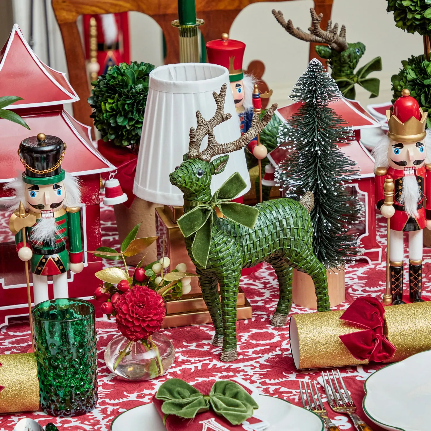 Mrs. Alice Forest Green Rattan Reindeer Family< Christmas Decorations