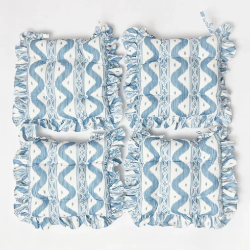 Mrs. Alice Frilled Blue Ikat Seat Pad Cushions (Set of 4)< Cushions