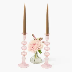Mrs. Alice Gisele Pink Candle Holder (Pair)< Summer Candleware | Candle Holders