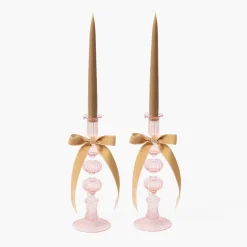 Mrs. Alice Gisele Pink Candle Holder (Pair)< Summer Candleware | Candle Holders