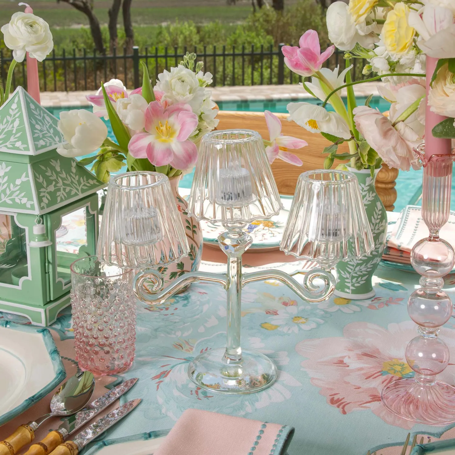 Mrs. Alice Glass Lantern Tealight Candleabra< Summer Candleware | Candle Holders