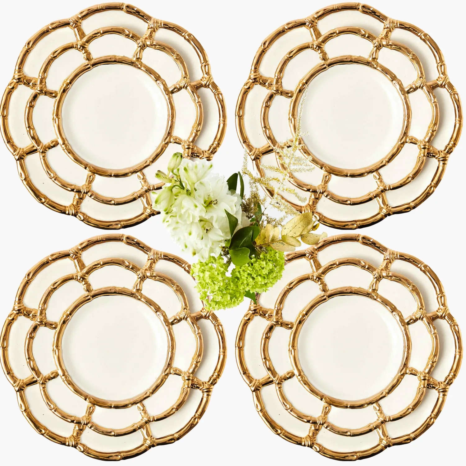 Mrs. Alice Gold Petal Bamboo Dinner & Starter Plates (Set of 8)< Crockery Sets