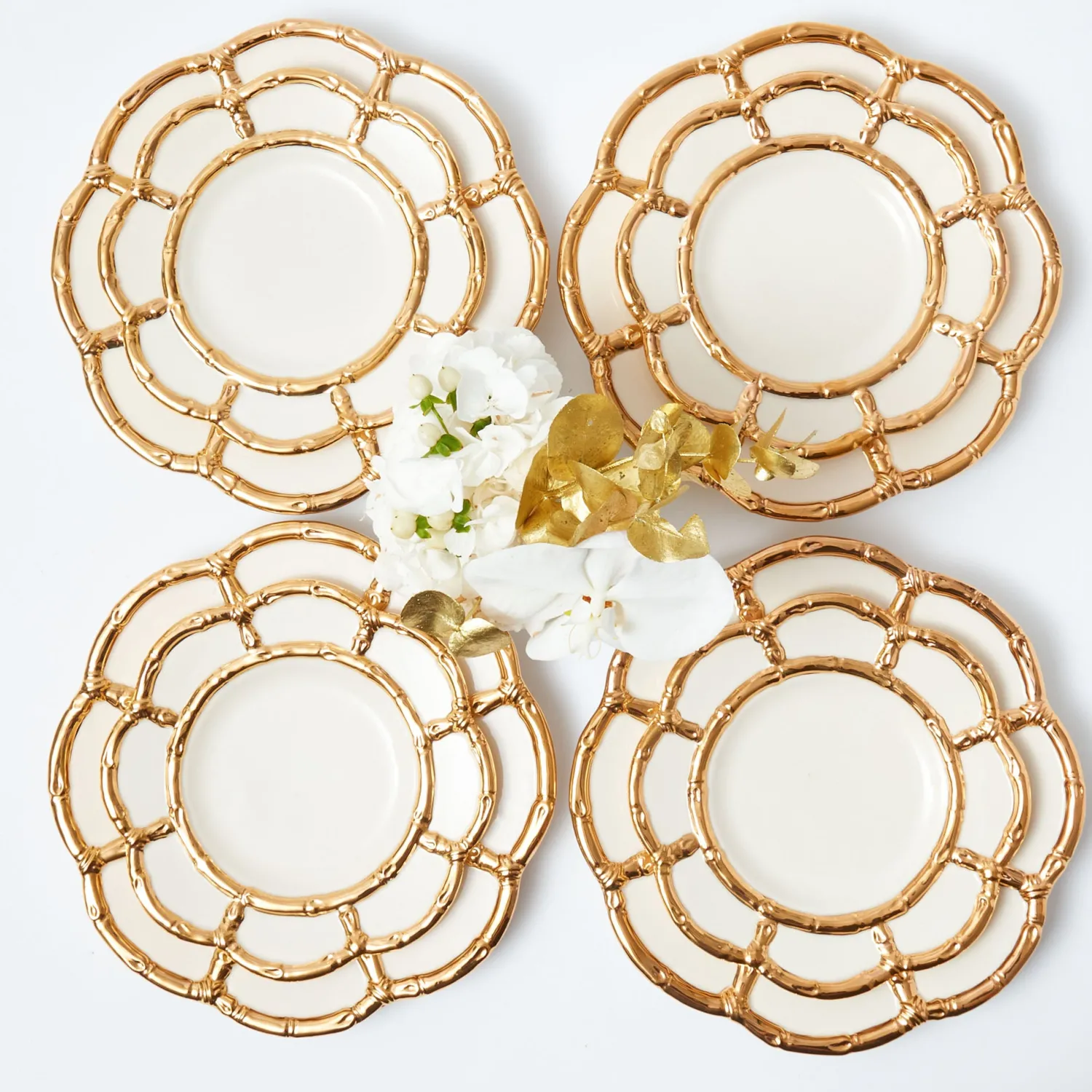 Mrs. Alice Gold Petal Bamboo Dinner & Starter Plates (Set of 8)< Crockery Sets