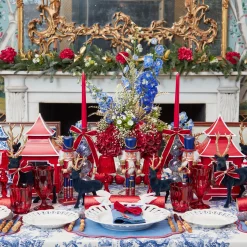 Mrs. Alice Gold Trimmed Red Velvet Bows (Set of 4) - 20cm< Napkin Rings & Bows