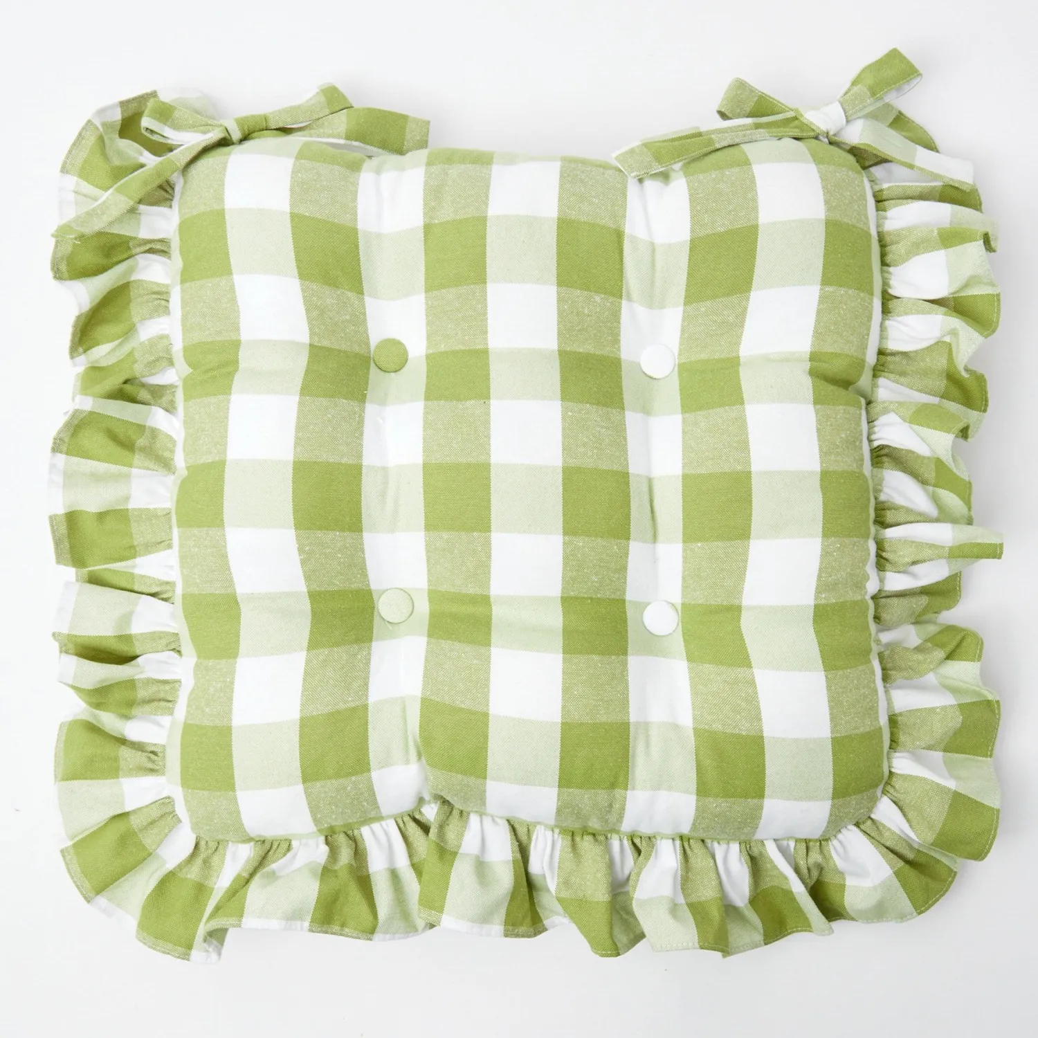 Mrs. Alice Green Gingham Ruffle Seat Pad Cushion< Cushions