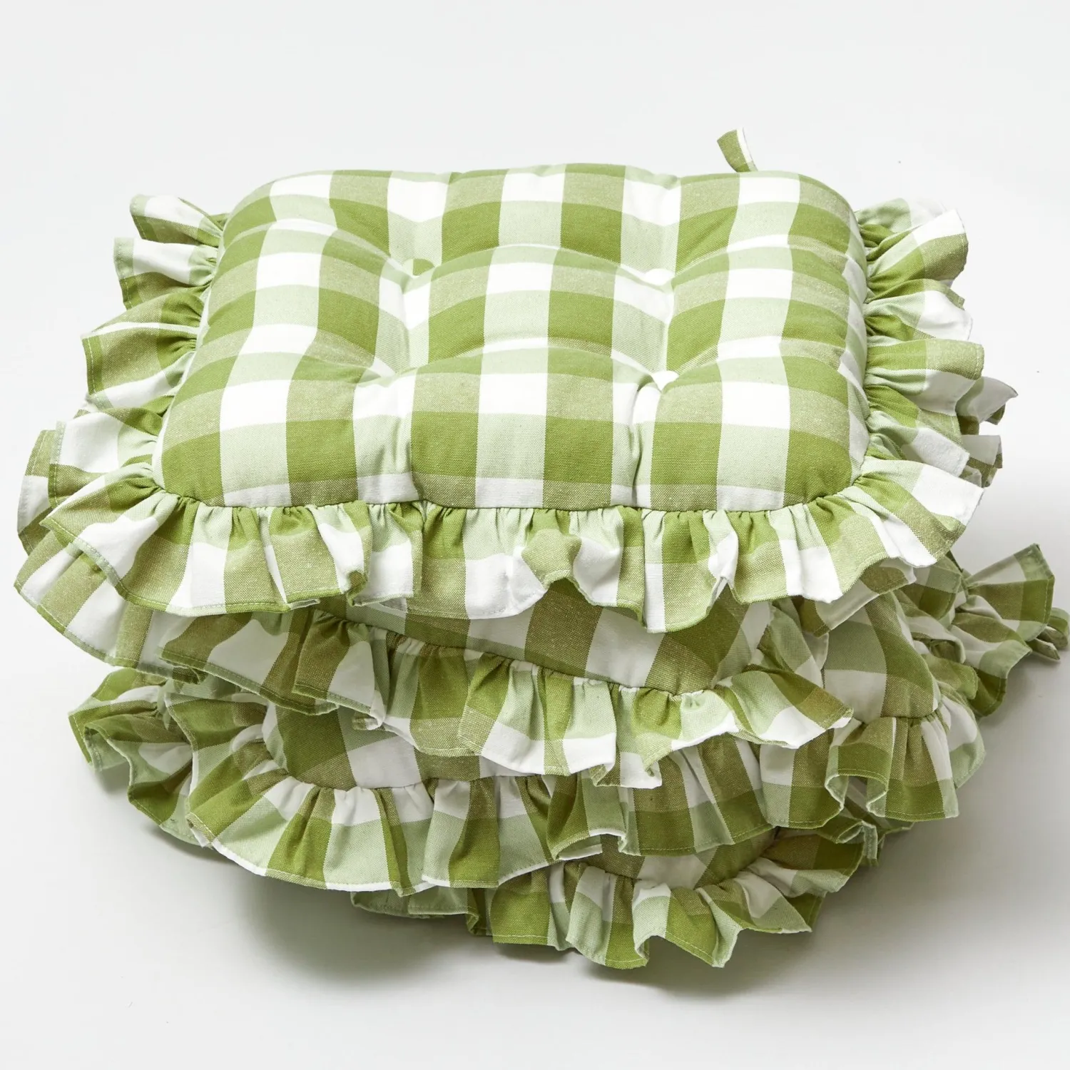 Mrs. Alice Green Gingham Ruffle Seat Pad Cushions (Set of 4)< Cushions