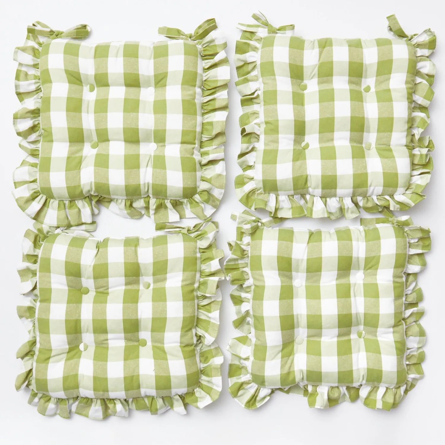 Mrs. Alice Green Gingham Ruffle Seat Pad Cushions (Set of 4)< Cushions