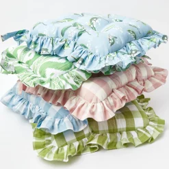 Mrs. Alice Green Gingham Ruffle Seat Pad Cushion< Cushions