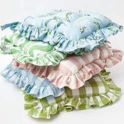 Mrs. Alice Green Gingham Ruffle Seat Pad Cushions (Set of 4)< Cushions