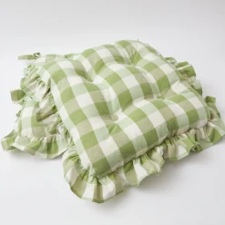 Mrs. Alice Green Gingham Ruffle Seat Pad Cushion< Cushions