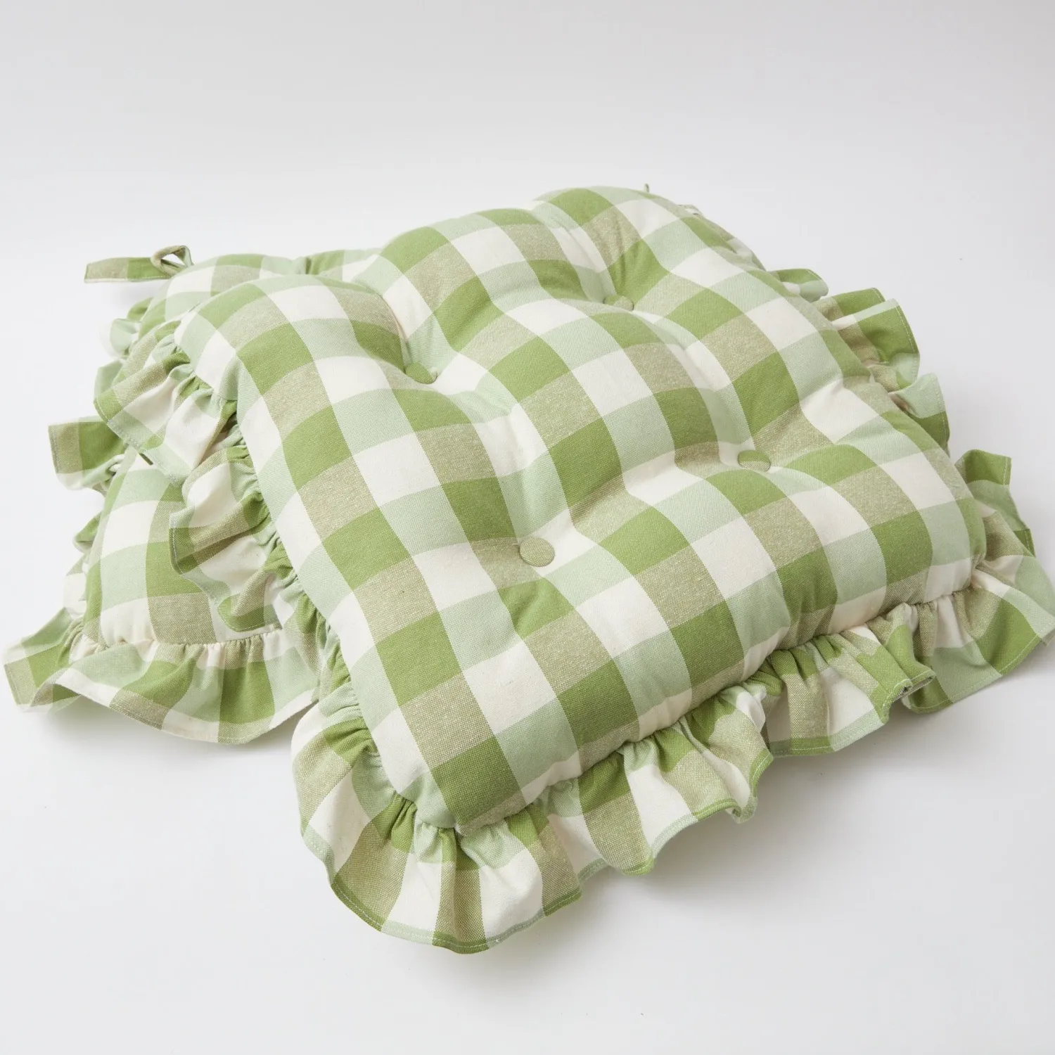 Mrs. Alice Green Gingham Ruffle Seat Pad Cushion< Cushions