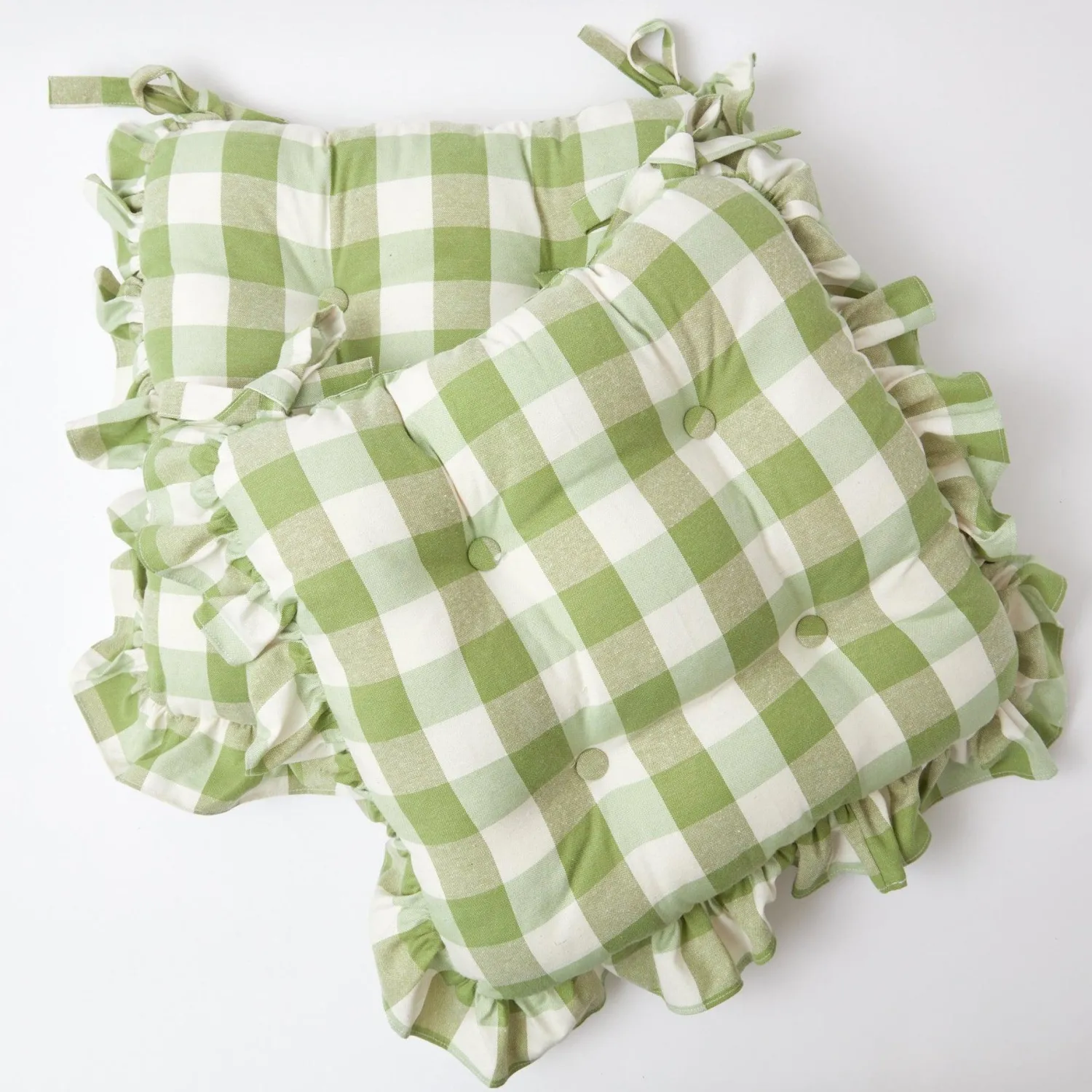 Mrs. Alice Green Gingham Ruffle Seat Pad Cushions (Set of 4)< Cushions
