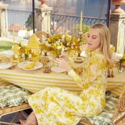 Mrs. Alice Green Gingham Ruffle Seat Pad Cushions (Set of 4)< Cushions