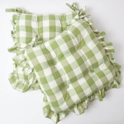 Mrs. Alice Green Gingham Ruffle Seat Pad Cushion< Cushions
