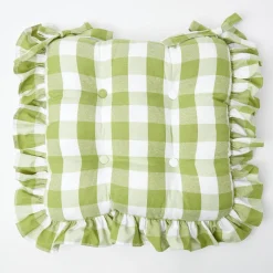 Mrs. Alice Green Gingham Ruffle Seat Pad Cushions (Set of 4)< Cushions