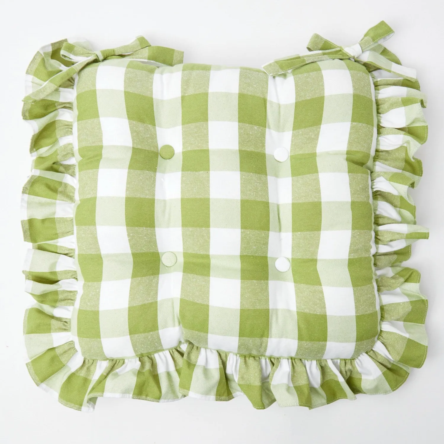Mrs. Alice Green Gingham Ruffle Seat Pad Cushions (Set of 4)< Cushions