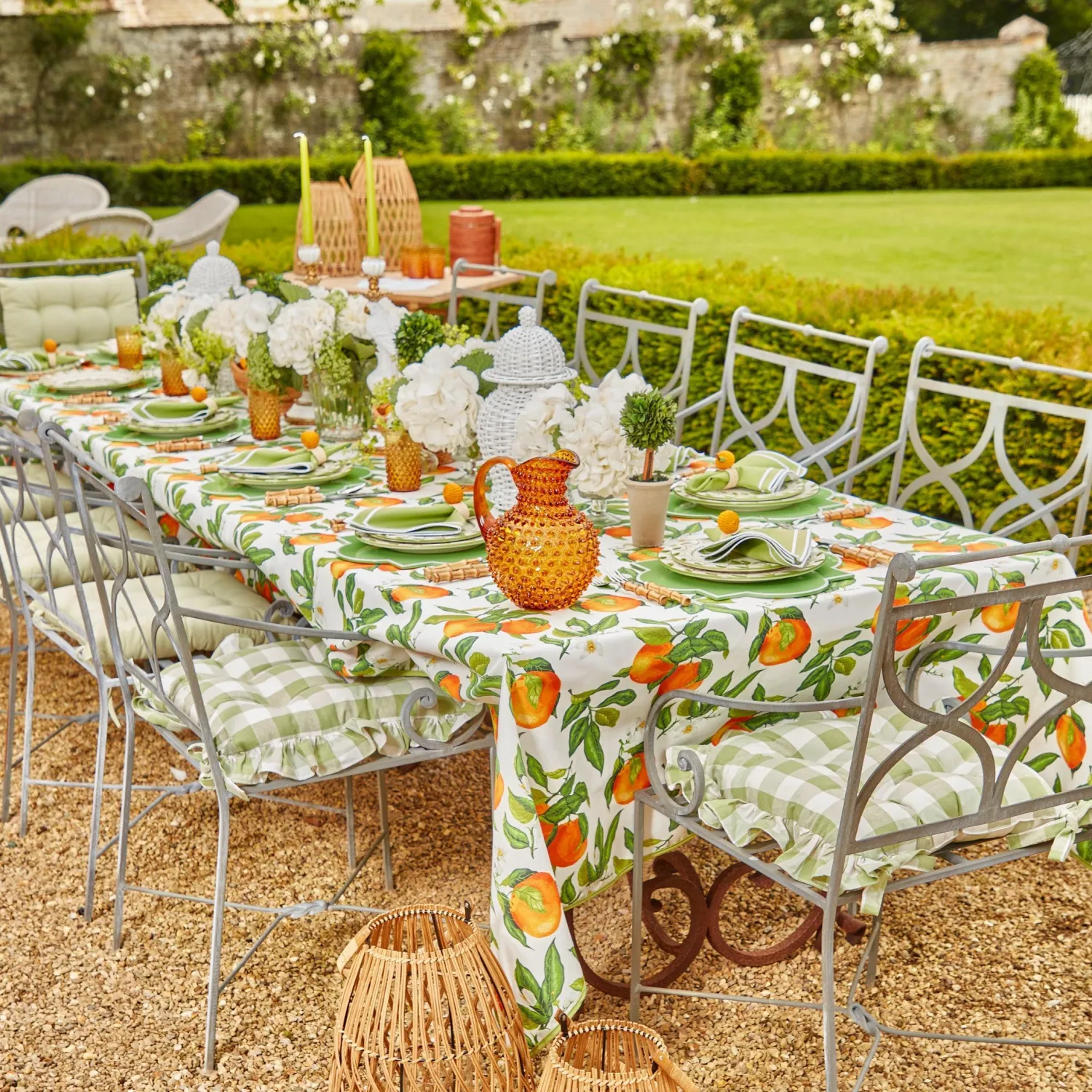 Mrs. Alice Green Gingham Ruffle Seat Pad Cushions (Set of 4)< Cushions