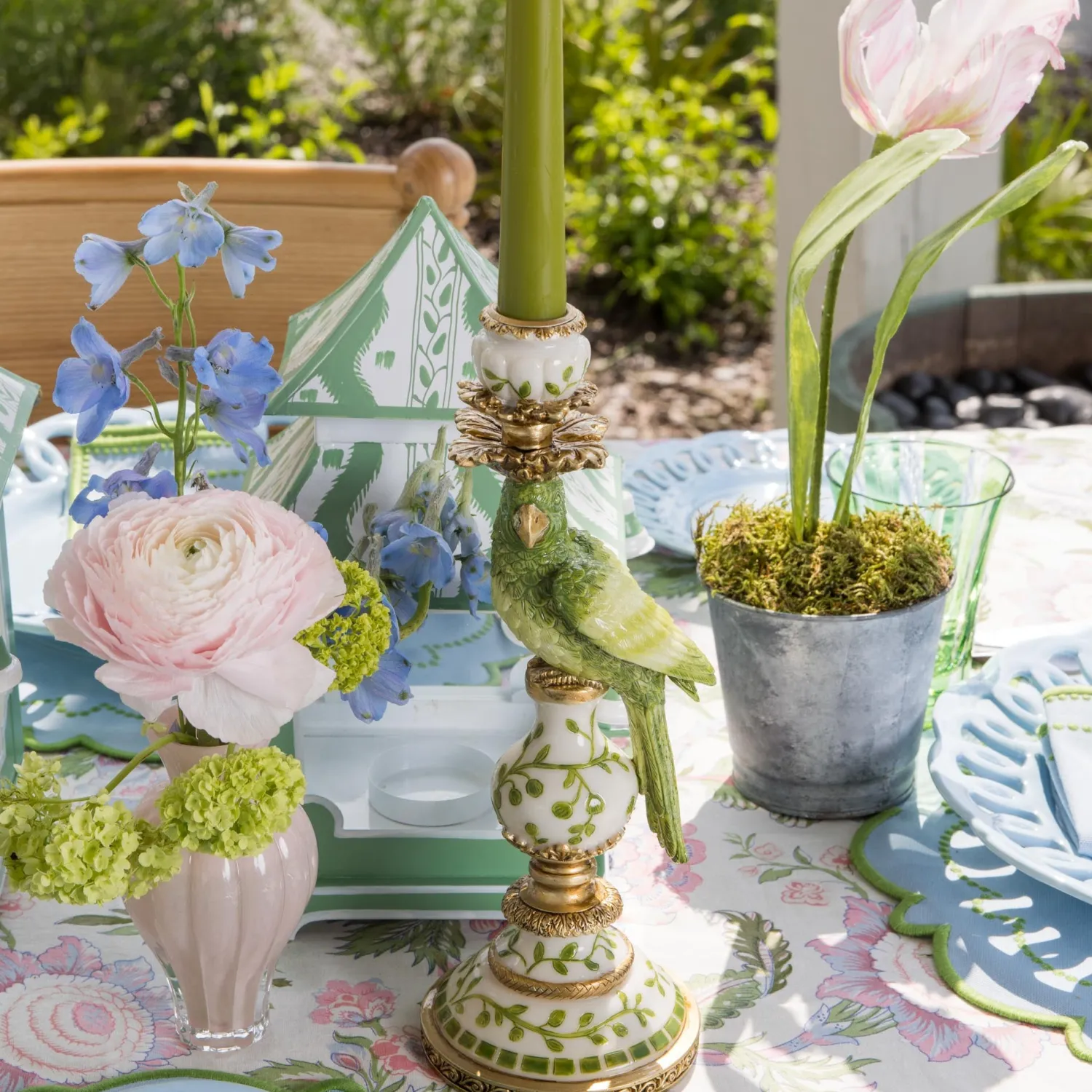 Mrs. Alice Green Parrot Candle Holder (Pair)< Summer Candleware | Candle Holders