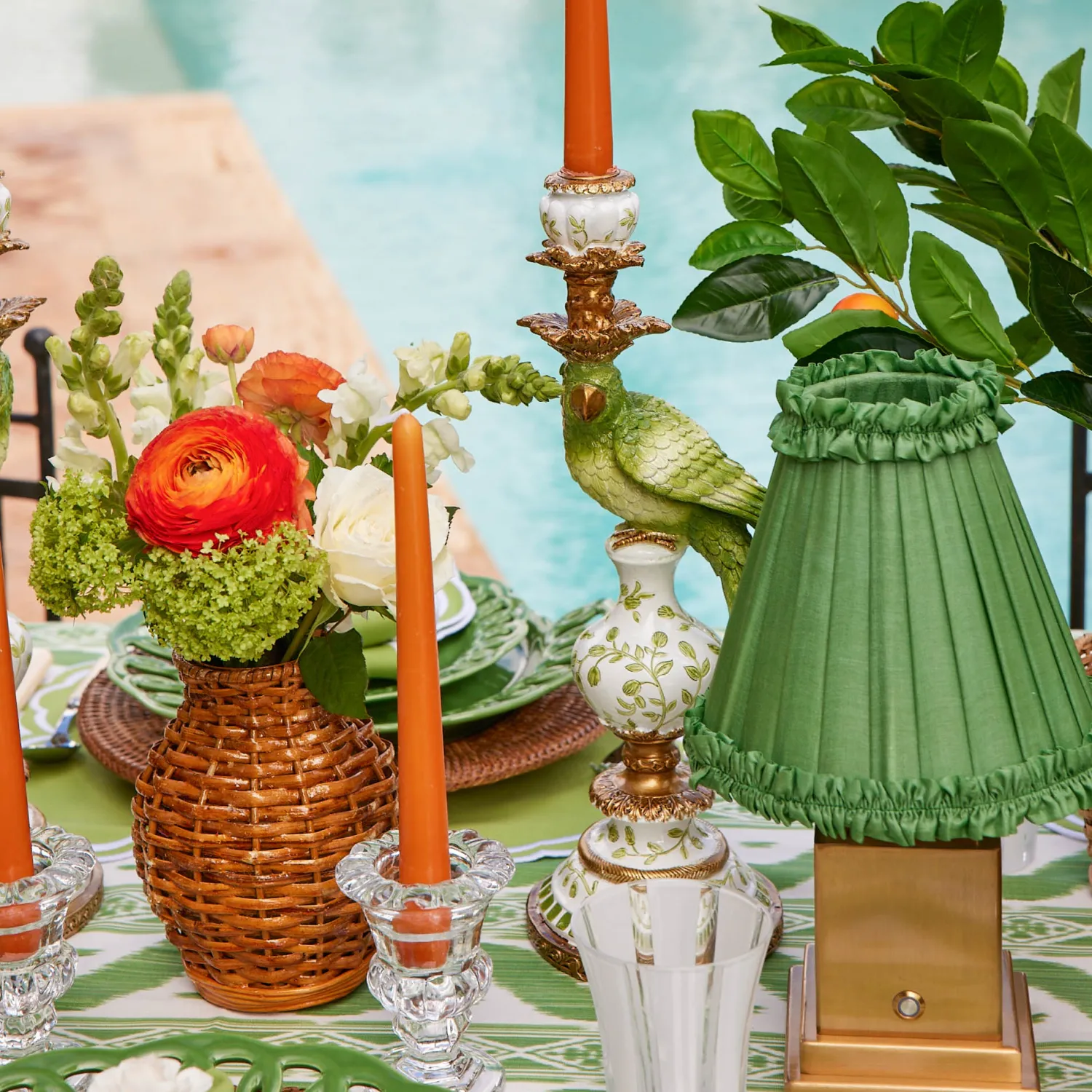 Mrs. Alice Green Parrot Candle Holder (Pair)< Summer Candleware | Candle Holders