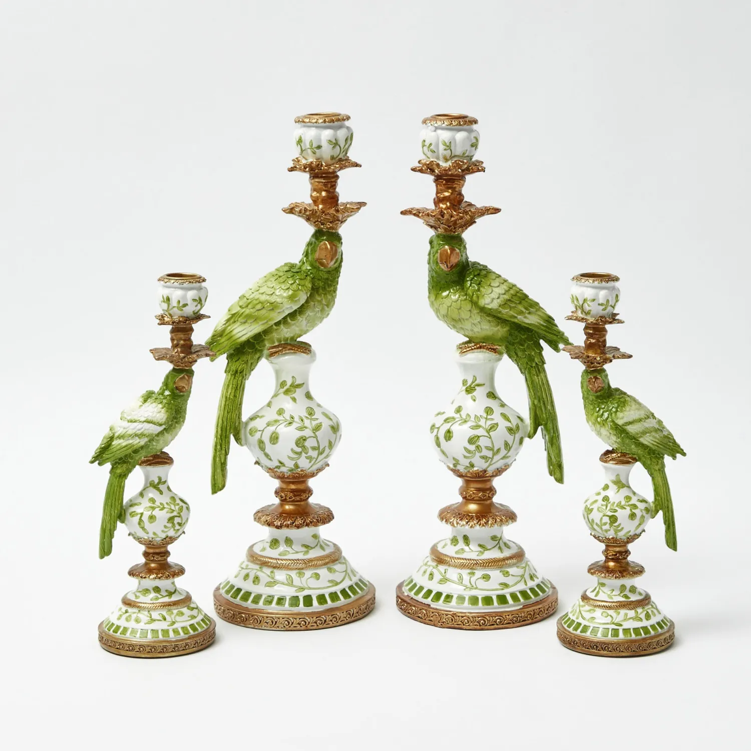Mrs. Alice Green Parrot Candle Holder (Pair)< Summer Candleware | Candle Holders