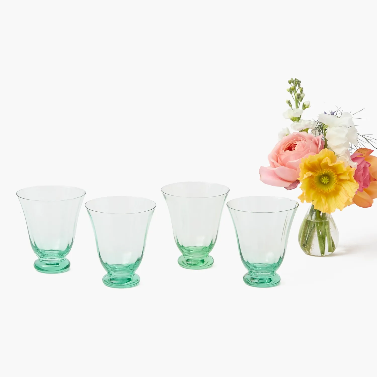 Mrs. Alice Green Tulip Water Glasses (Set of 4)< Summer Glassware | Glasses
