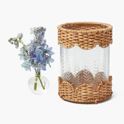 Mrs. Alice Helena Rattan Hurricane Lantern< Summer Glassware | Summer Candleware