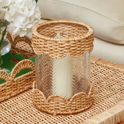 Mrs. Alice Helena Rattan Hurricane Lantern< Summer Glassware | Summer Candleware