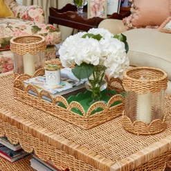 Mrs. Alice Helena Rattan Hurricane Lantern< Summer Glassware | Summer Candleware