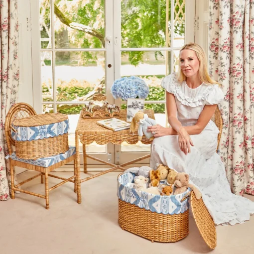 Mrs. Alice Isabella Rattan Basket with Ikat Liner (Medium)< For The Hostess | For The Rattan Lover