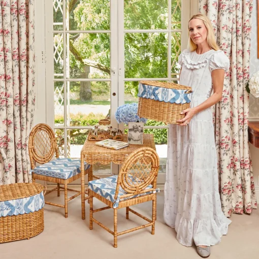 Mrs. Alice Isabella Rattan Basket with Ikat Liner (Small)< For The Hostess | For The Rattan Lover