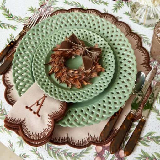Mrs. Alice Isabella Taupe & Chocolate Placemats & Napkins (Set of 4)< Table Linen Sets | Mrs. Alice Monogram