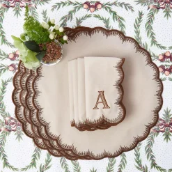 Mrs. Alice Isabella Taupe & Chocolate Placemats & Napkins (Set of 4)< Table Linen Sets | Mrs. Alice Monogram