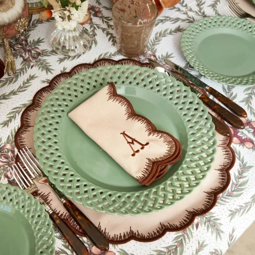 Mrs. Alice Isabella Taupe & Chocolate Placemats & Napkins (Set of 4)< Table Linen Sets | Mrs. Alice Monogram