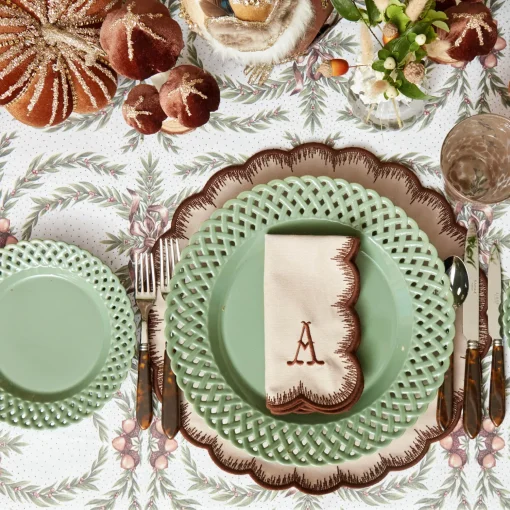 Mrs. Alice Isabella Taupe & Chocolate Placemats & Napkins (Set of 4)< Table Linen Sets | Mrs. Alice Monogram