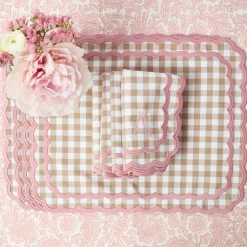 Mrs. Alice Isla Putty & Pink Gingham Napkins (Set of 4)< Napkins | Mrs. Alice Monogram