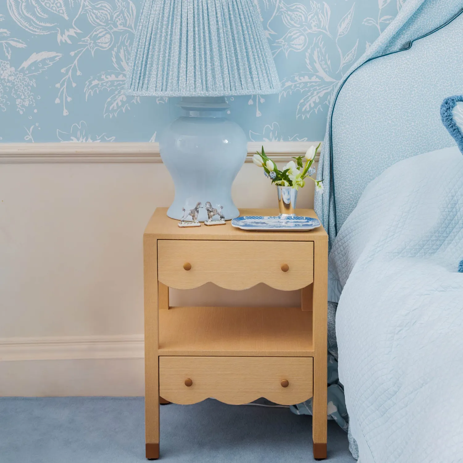 Mrs. Alice Juliette Grasscloth Bedside Table< Furniture
